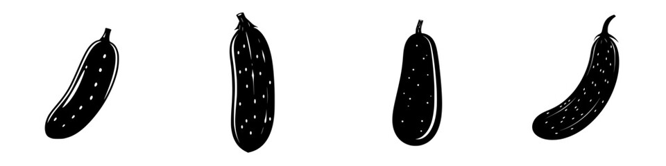 Poster - Stylized black icon collection of cucumbers with varying shapes and sizes
