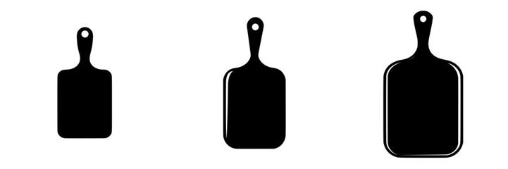 Poster - Flat black icon set of kitchen cutting boards in varying sizes arranged for visual reference and design purposes