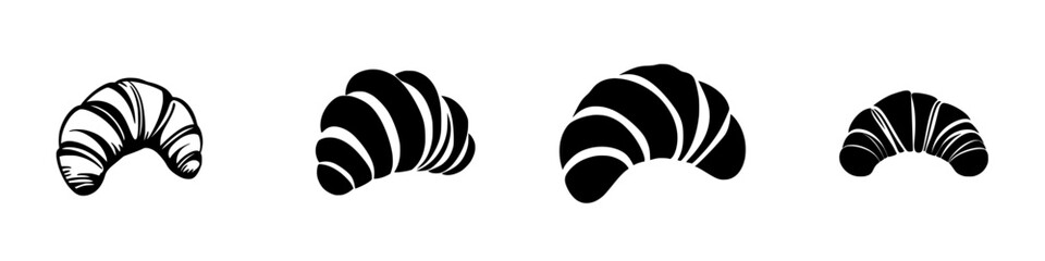 Poster - stylized flat black croissant icons featuring various designs showcasing distinct textures and patte