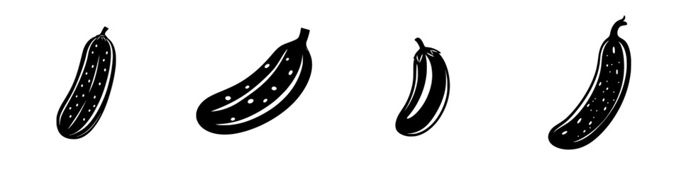 Poster - Flat black icons of various cucumber designs displayed on a white background for culinary and design purposes