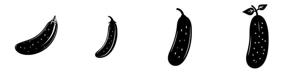 Poster - Black icons representing various cucumber shapes with different sizes and designs in flat style