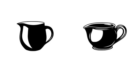 Poster - Two flat black icons of creamers or milk jugs designed with simple lines and curves on a plain background