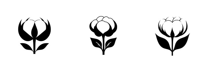 Poster - Stylized black icons of cotton flowers showcasing artistic designs and unique shapes
