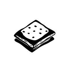Poster - black flat icon of a dessert item showing a square-shaped treat with dots representing toppings or d