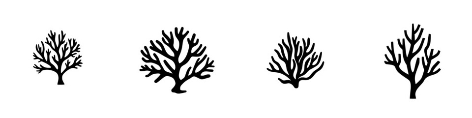 Poster - Flat black icons of various tree shapes displayed against a white background for design use or illustrations