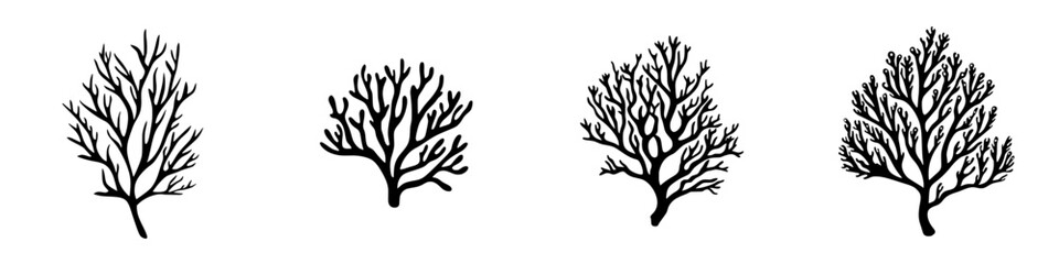 Poster - Design variations of flat black coral icons showcasing different shapes and structures