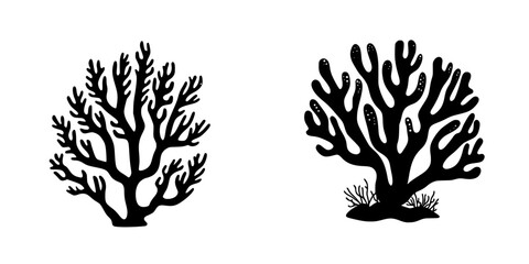 Poster - flat black coral icons representing marine life in underwater ecosystems and ocean environments