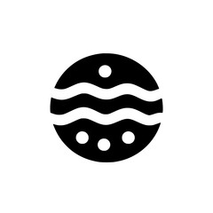 Poster - flat black icon representing a stylized planet with wavy lines and circular elements, suitable for d