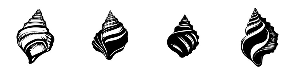 Poster - Elegant black shell icons showcasing various designs and shapes in a flat style suitable for artistic projects