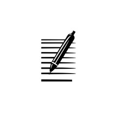 Poster - Black icon of a pen hovering over lined paper representing writing and creativity in a minimalist style