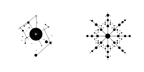 Poster - Cosmic patterns represented through flat black icons depicting constellations and abstract celestial designs