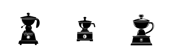 Poster - Flat black kitchen appliance icons representing various types of blenders and food processors for culinary design projects