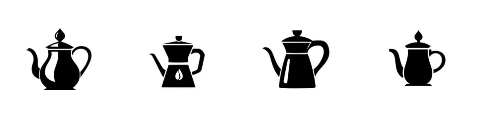 Poster - Black icons displaying different types of teapots and coffee makers in a simple and modern design