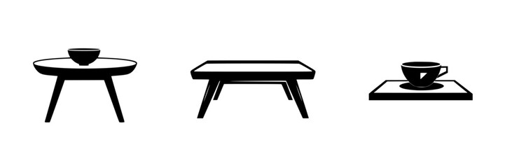 Poster - Collection of flat black icons representing various table designs and arrangements suitable for modern decor