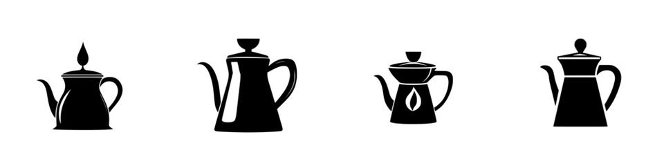Poster - Flat black icons of various teapot designs showcasing different styles and shapes
