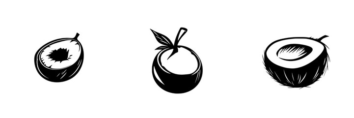 Poster - Flat black icons depicting three different fruits arranged on a light background with a focus on simplicity and design