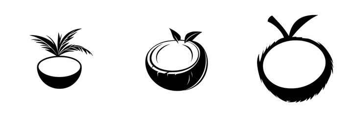 Poster - creative black icon set featuring palm tree, fruit shapes, and stylized designs for various applicat