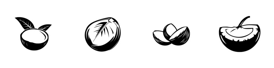 Poster - flat black icons of various fruits displayed in a minimalist style, showcasing their unique shapes a