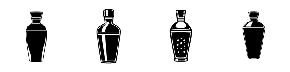 Poster - Simple flat black icons representing different types of bottles and containers used for beverages and various liquids