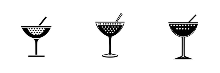 Poster - Three flat black cocktail glass icons with different designs on a plain background