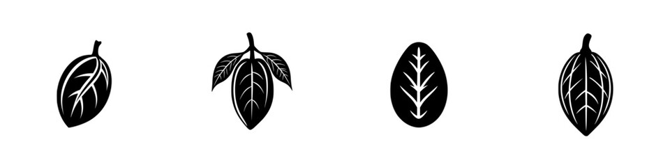 Poster - flat black icons representing various leaf and seed shapes ideal for nature-themed design projects o
