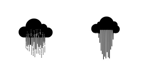 Poster - flat black cloud icons representing different rainfall styles displayed on a white background, empha