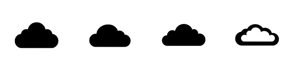 Poster - Black cloud icons representing different shapes and sizes in a flat design suitable for digital graphics and user interfaces