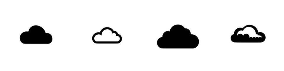 Poster - various cloud icons in flat black design illustrating different shapes and sizes for creative use in