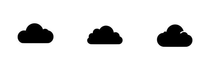 Poster - flat black cloud icons arranged in a row showcasing various cloud designs on a simple white backgrou