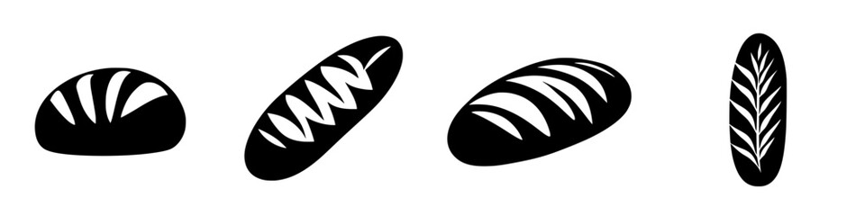 Poster - flat black icon showcasing various types of artisan bread loaves with distinct patterns and shapes m