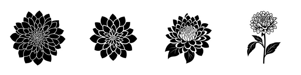 Poster - flat black floral icon set featuring various blooming flowers and designs suitable for graphic appli