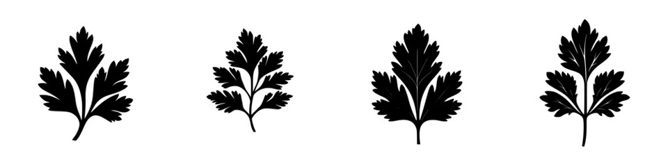 Poster - Flat black icons of various leaf shapes suitable for design and illustration purposes