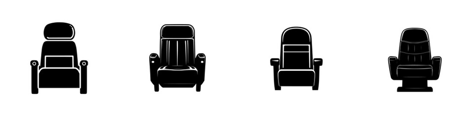 Poster - Flat black icons showcasing different styles of seating arrangements in a minimalistic design