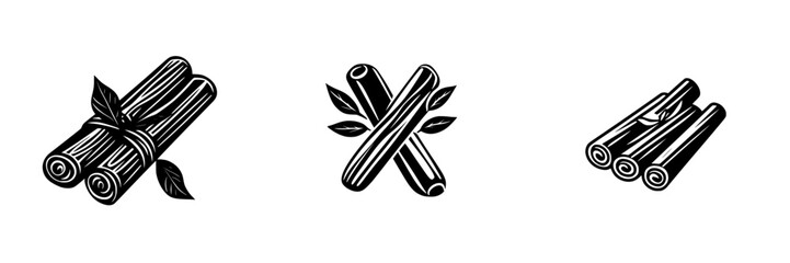 Poster - Flat black icon of bundles of cinnamon sticks with leaves in a minimalist style for design and illustration purposes