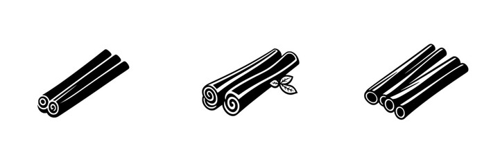Poster - flat black icon of cinnamon sticks displayed in three variations showing different arrangements and 