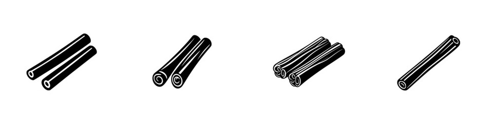 Poster - multiple black flat icons showing bundles of cinnamon sticks in different arrangements for culinary 