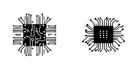 Poster - Black flat icon representing electronic circuit designs and microchips with intricate connections