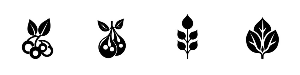 Poster - floral and botanical flat black icons showcasing nature-inspired designs for graphic use in various 