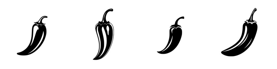 Poster - Flat black chili pepper icons designed for culinary or graphic use in modern illustrations and presentations