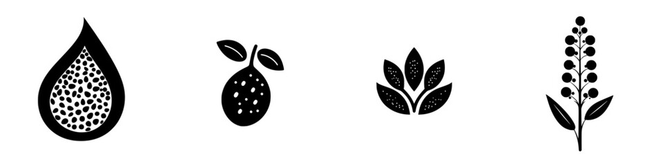Poster - Nature-inspired black icon collection featuring a droplet, fruit, plant, and flower design