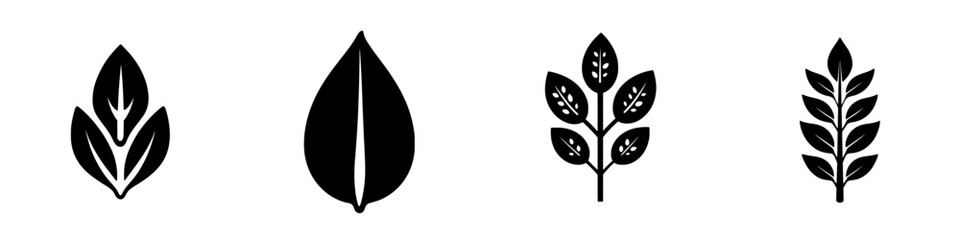 Poster - stylish flat black icons representing different types of leaves suitable for nature and gardening th