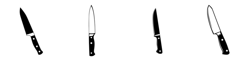 Poster - Flat black icons showcasing various knife designs with different blade shapes and handles