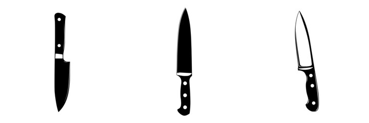Poster - flat black icons showing three types of kitchen knives in a minimalist style for culinary design and