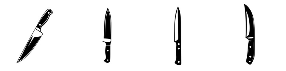 Poster - collection of flat black knife icons depicting various knife styles suitable for culinary or graphic