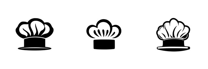 Poster - Black flat icons of chef hats arranged in a row depicting culinary themes for food-related design projects