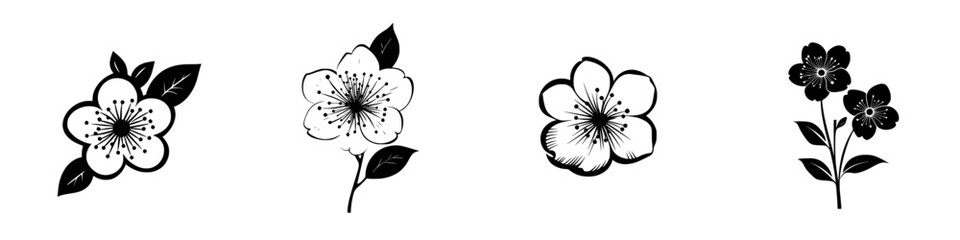 Poster - floral black icon set featuring four unique flower designs on a white background