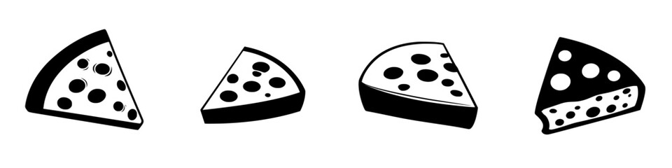 Poster - delicious flat black icons of different styles of cheese slices on a simple white background designe