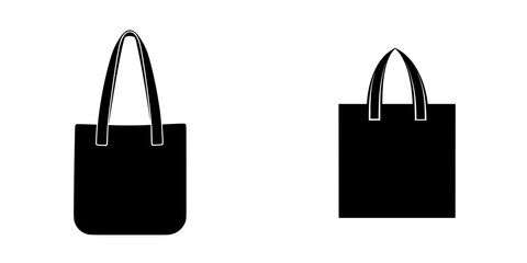 Poster - flat black icons representing a tote bag design with different perspectives emphasizing its structur