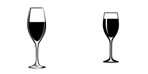 Poster - Two flat black wine glasses of different shapes displayed side by side on a neutral background