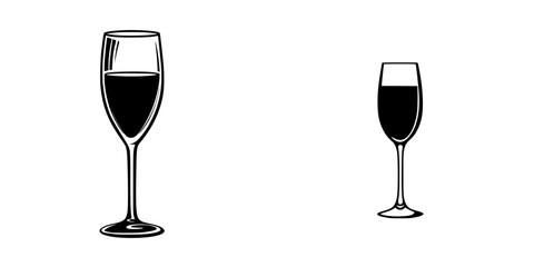 Poster - Icon representation of flat black wine glasses contrasting size and design in a minimalistic style